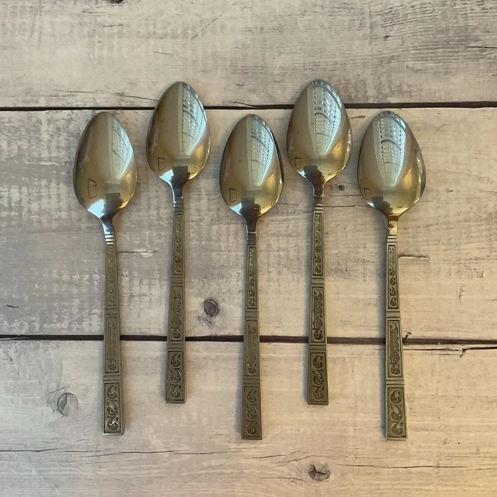 Riviera RIF4 Stainless Flatware Japan Set Of 5 Oval Place Spoons MCM Vintage